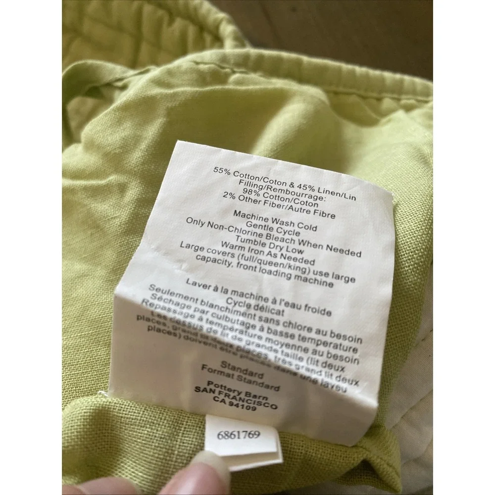 Pottery Barn Quilted Medallion Pillow Sham Standard Green Cotton Linen‎ Blend